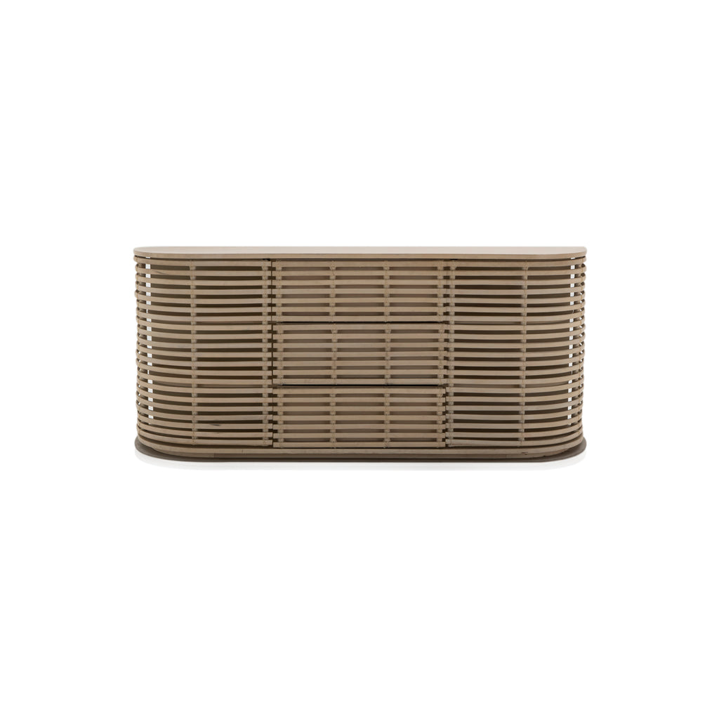 Beige Curved Slatted Console Buffet