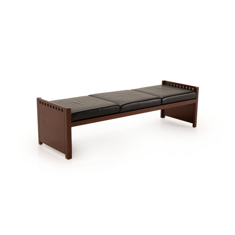 Black Leather and Dark Wood Bench