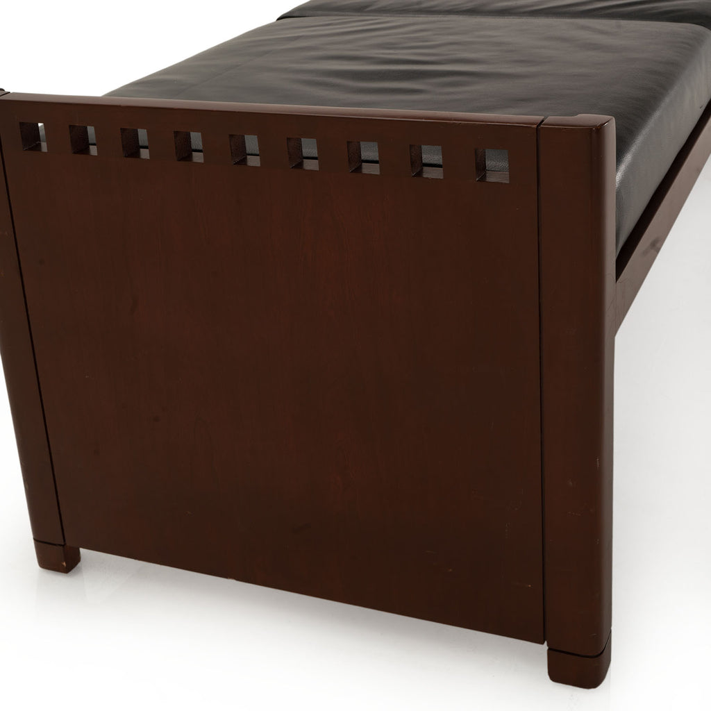 Black Leather and Dark Wood Bench