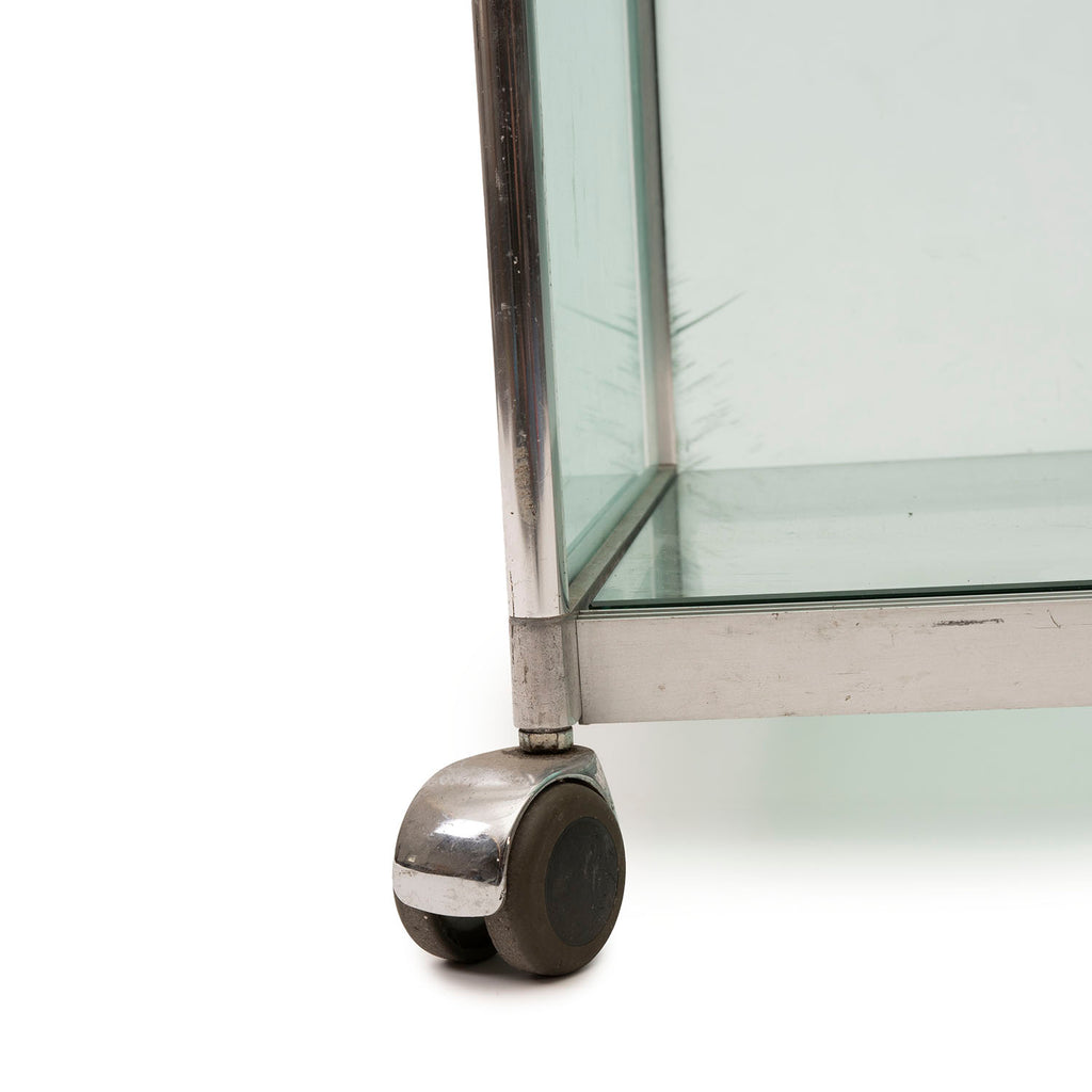 Frosted Pale Green Glass + Metal Rolling Cart