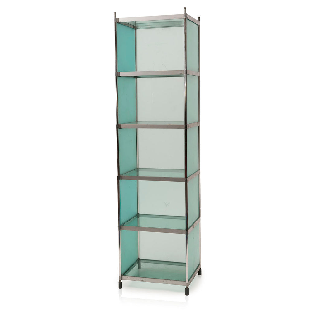 Tall Frosted Glass Standing Shelving Unit