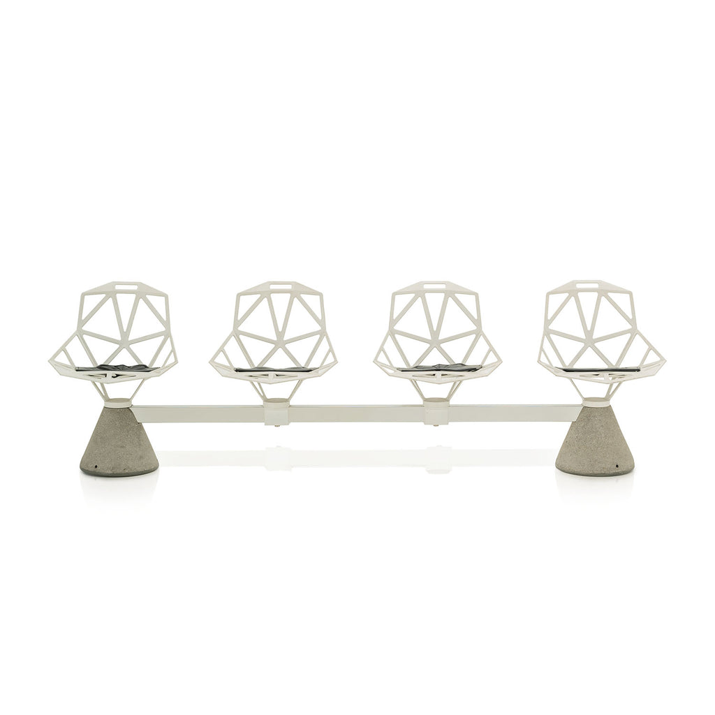 White Geometric Metal Tandem Seating Bench