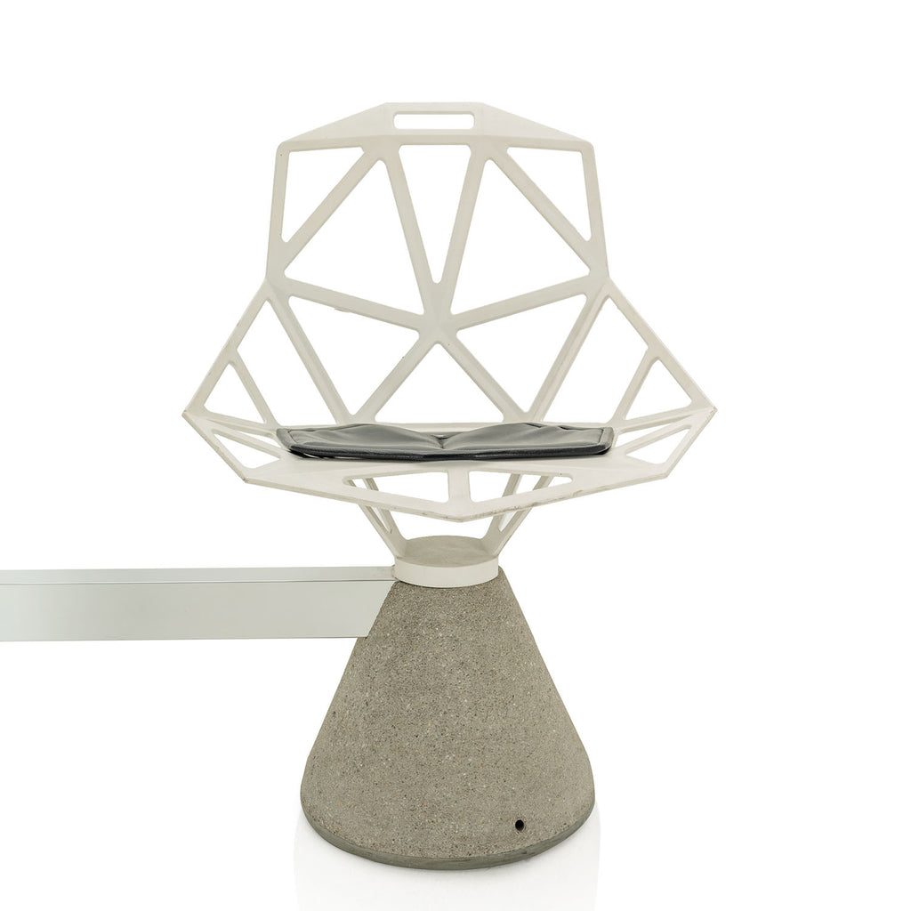 White Geometric Metal Tandem Seating Bench