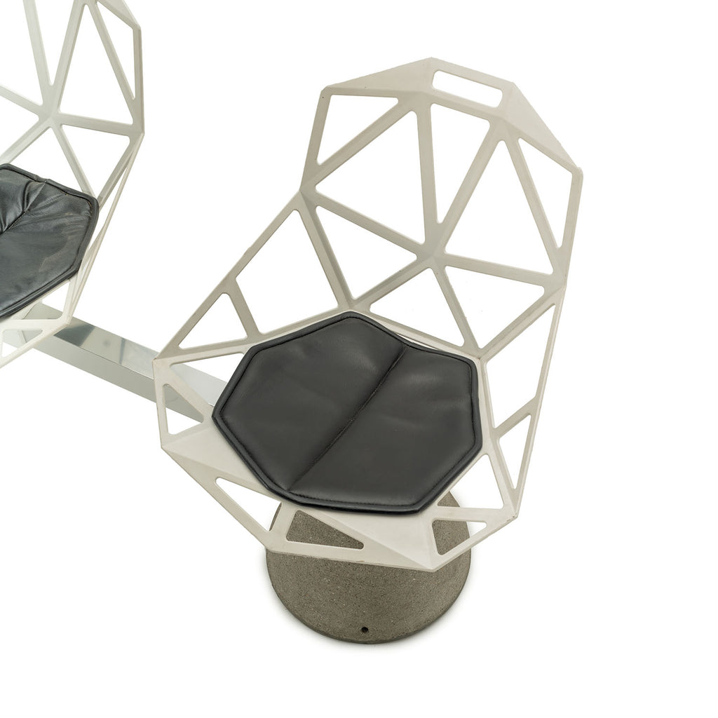 White Geometric Metal Tandem Seating Bench