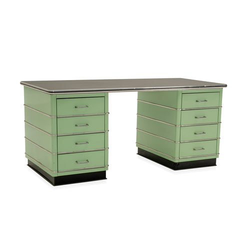 Large Green & Black Metal 8-Drawer Tanker Desk