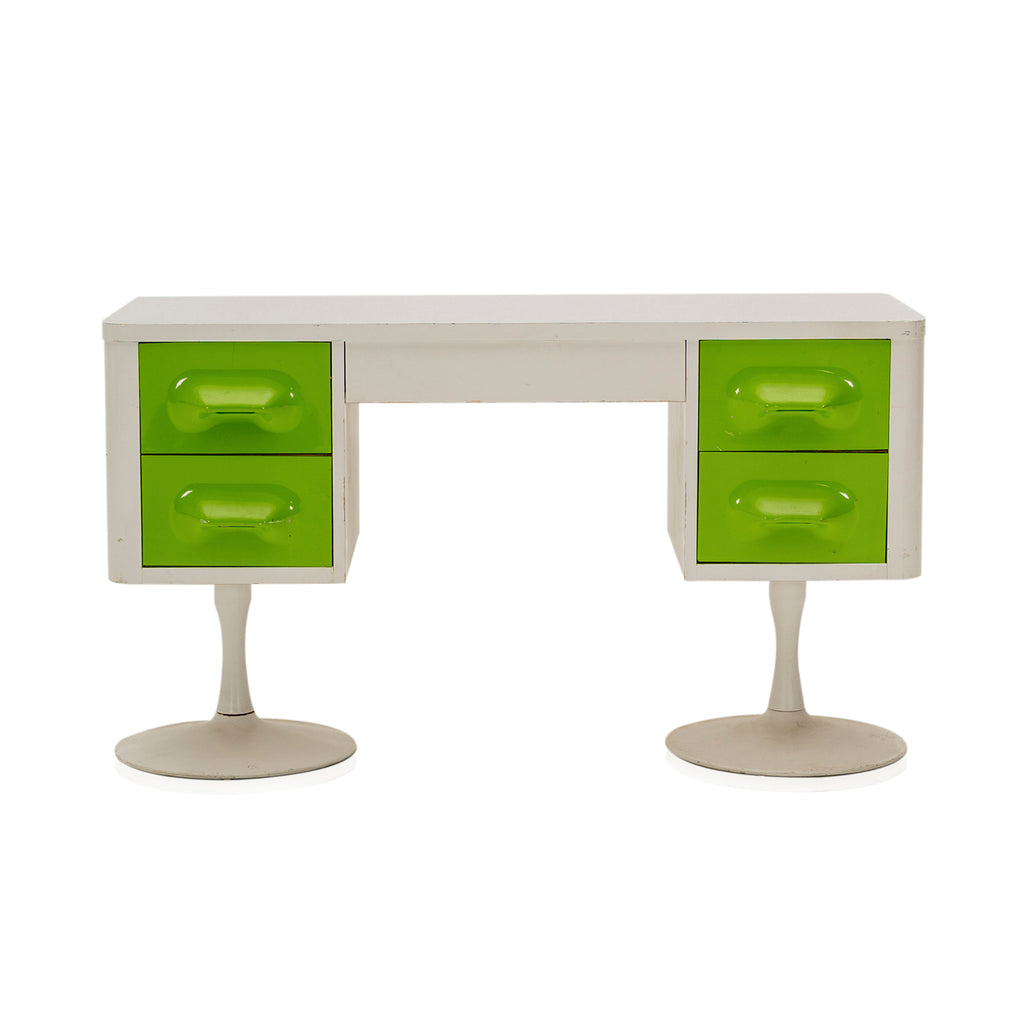 Green & White Mod Desk w Tulip Bases