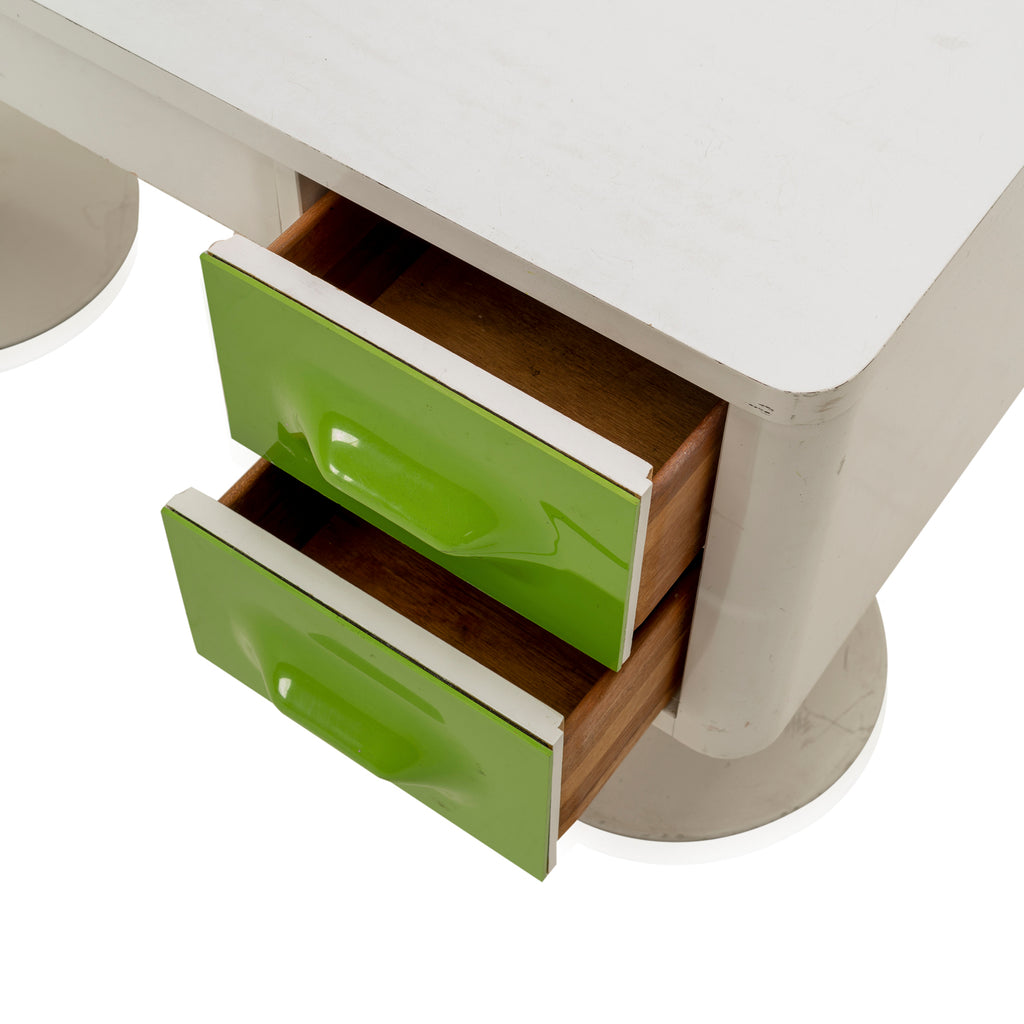 Green & White Mod Desk w Tulip Bases