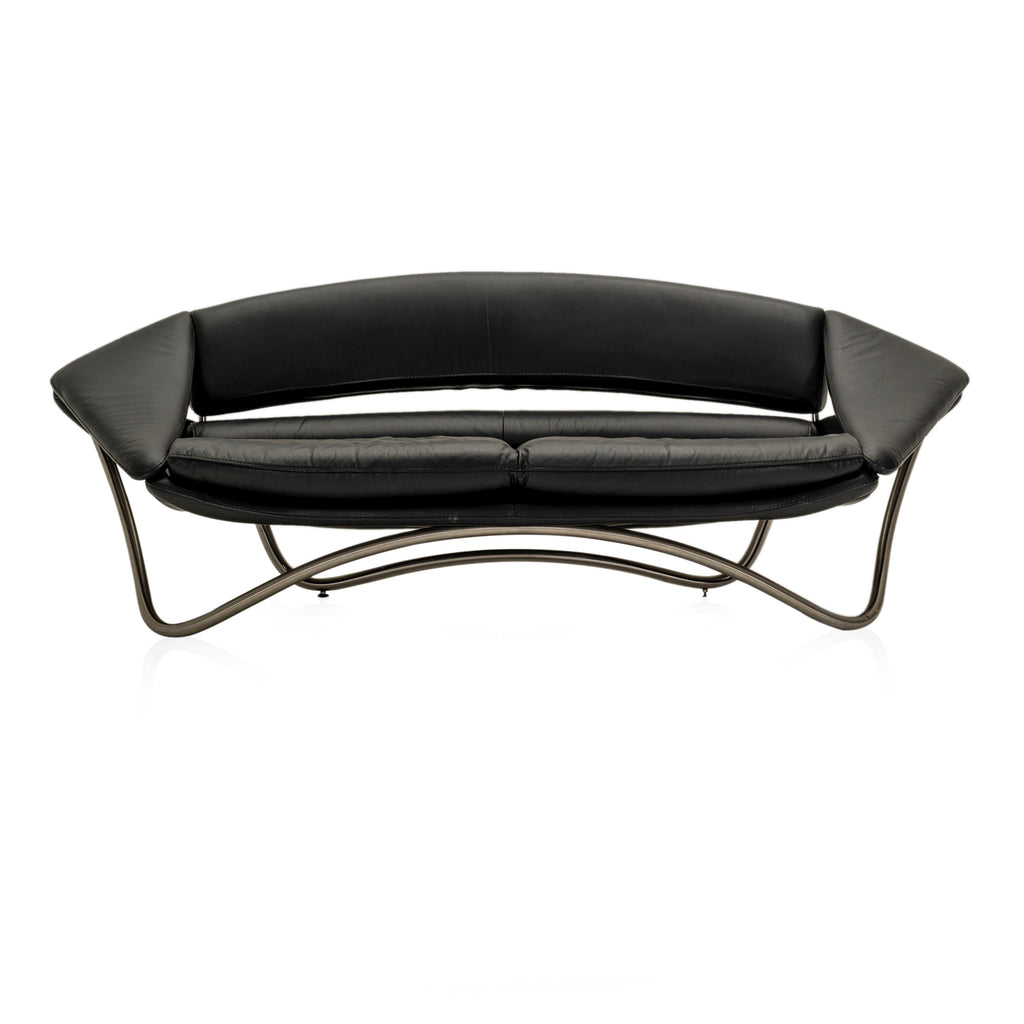 Black Leather Curved Modern Sofa