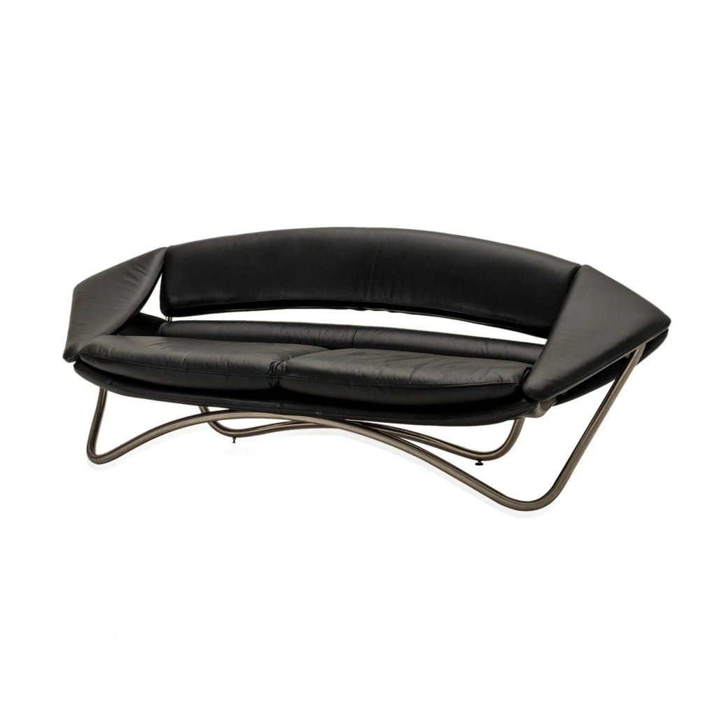 Black Leather Curved Modern Sofa