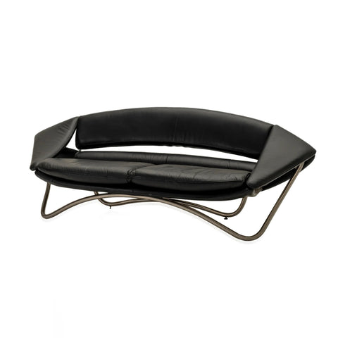 Black Leather Curved Modern Sofa