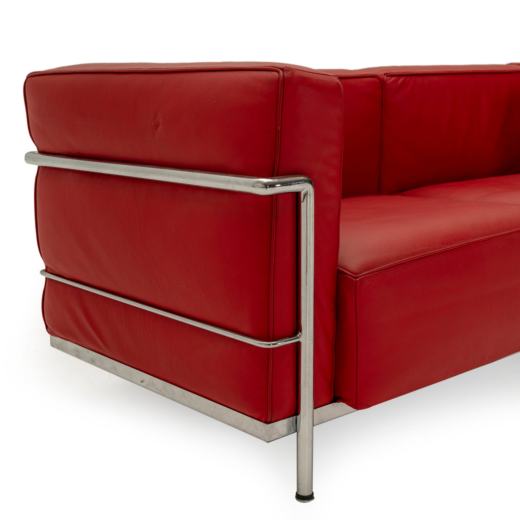Deep Red Leather Corbusier Sofa