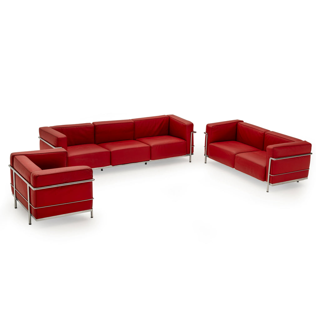 Deep Red Leather Corbusier Sofa