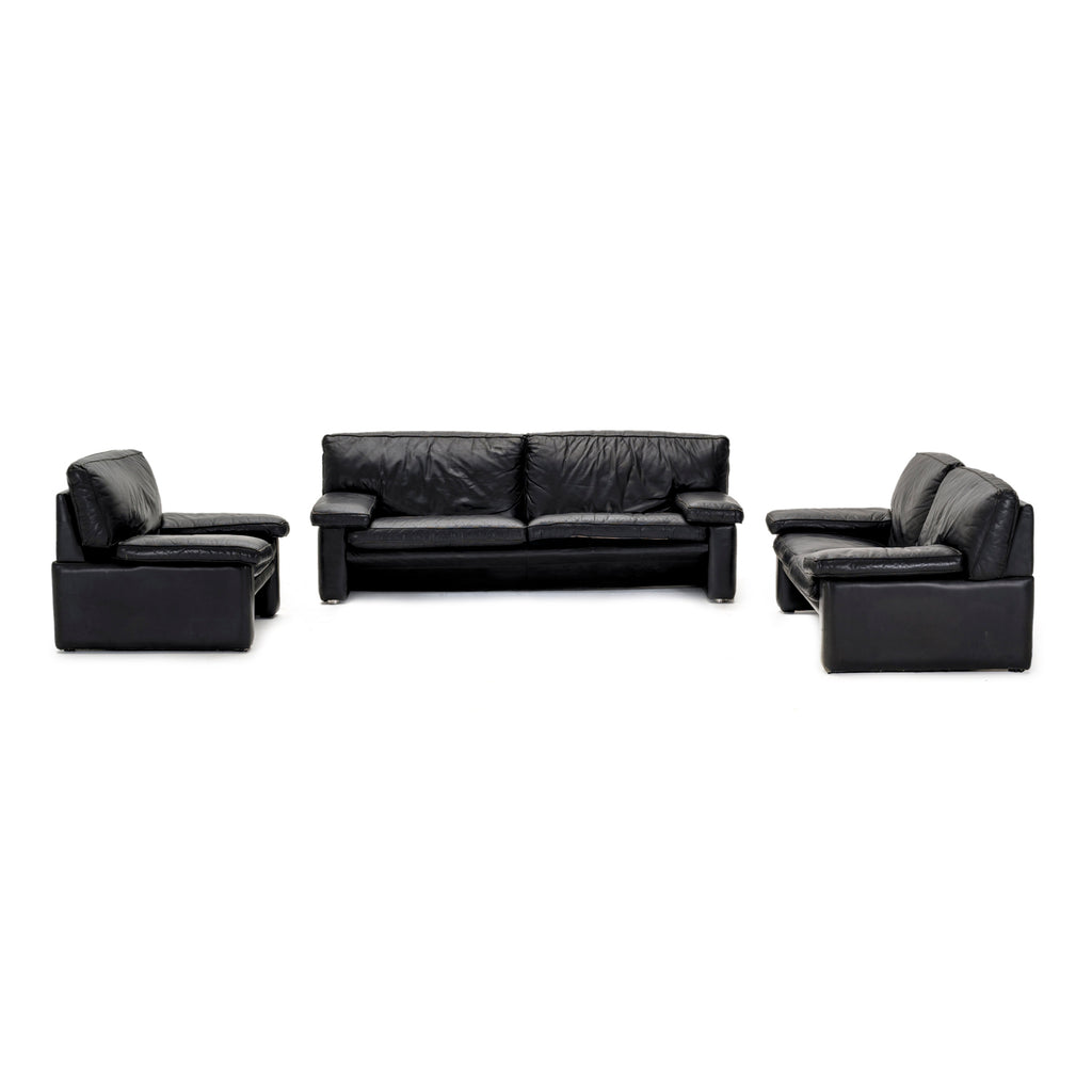 Black Leather Wide Arm Sofa