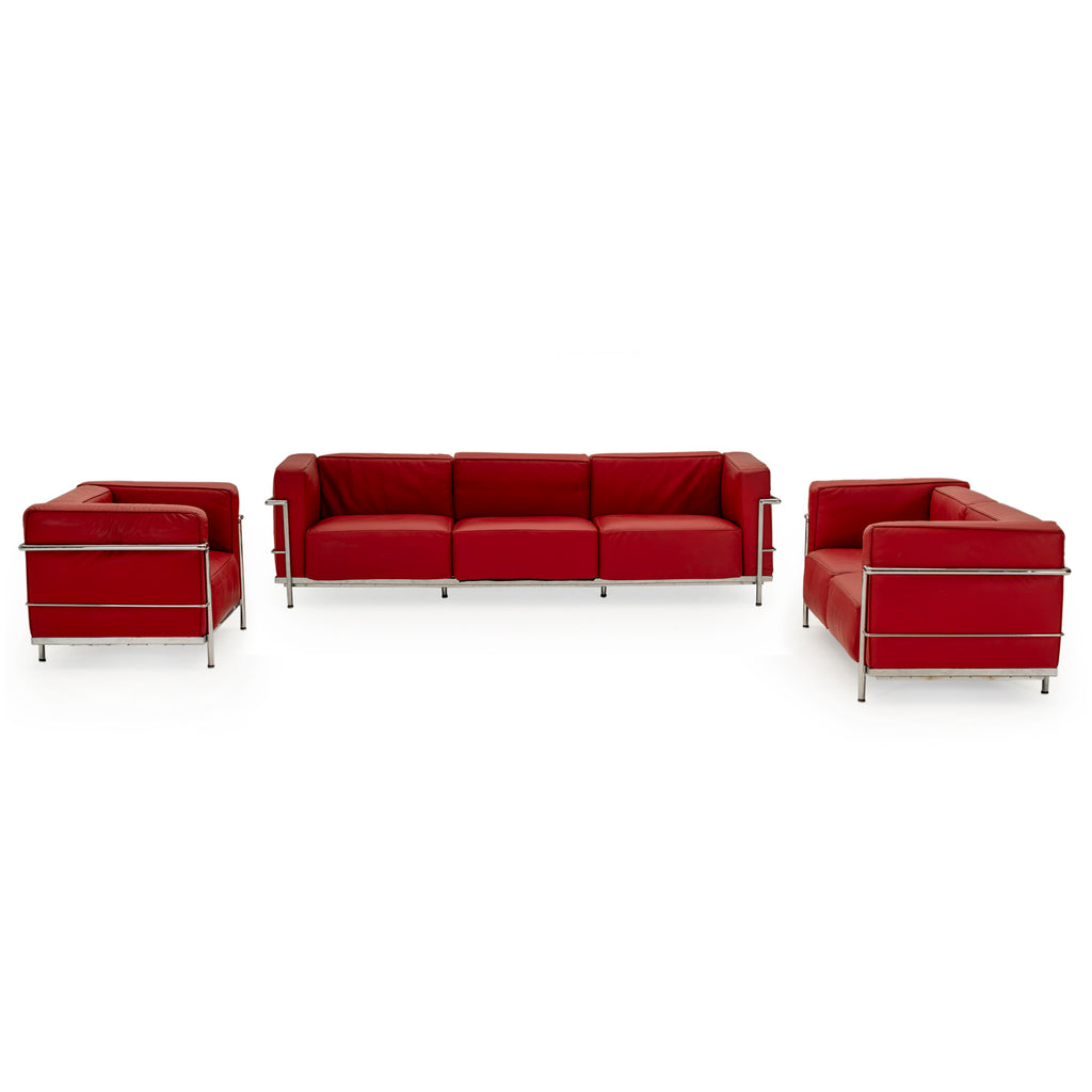 Deep Red Leather Corbusier Extra Long Sofa