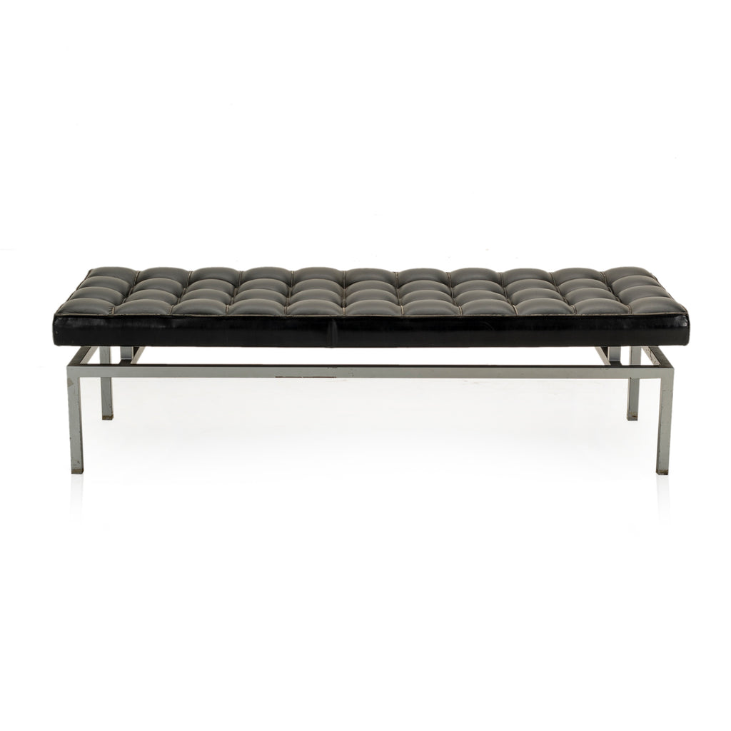 Tufted Black Leather Metal Bench