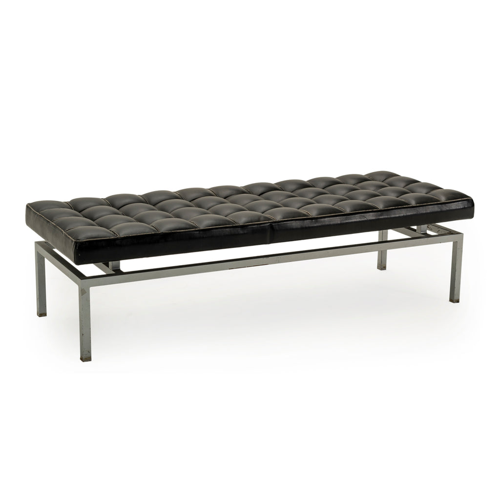 Tufted Black Leather Metal Bench