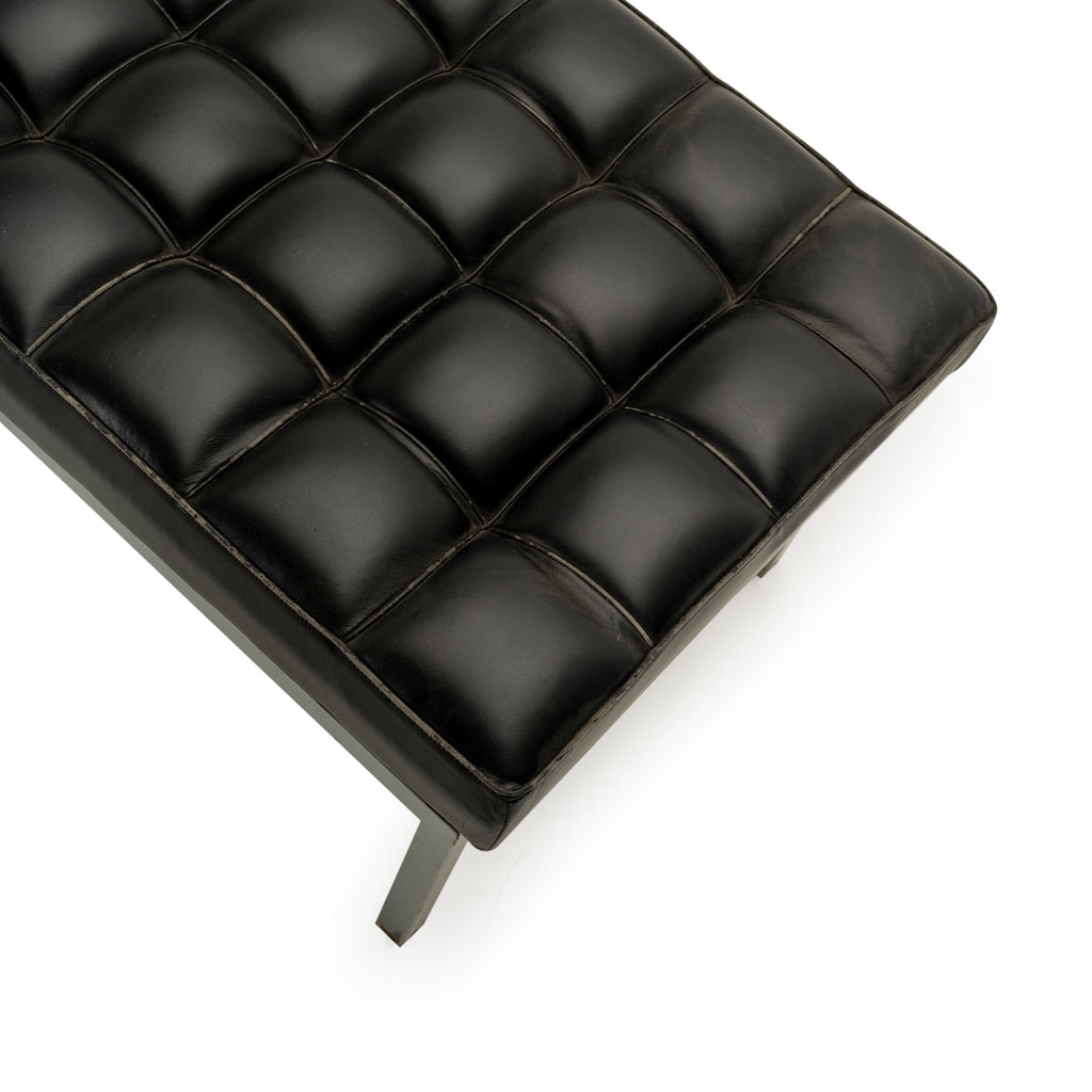 Tufted Black Leather Metal Bench