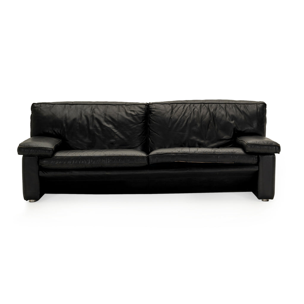 Black Leather Wide Arm Sofa