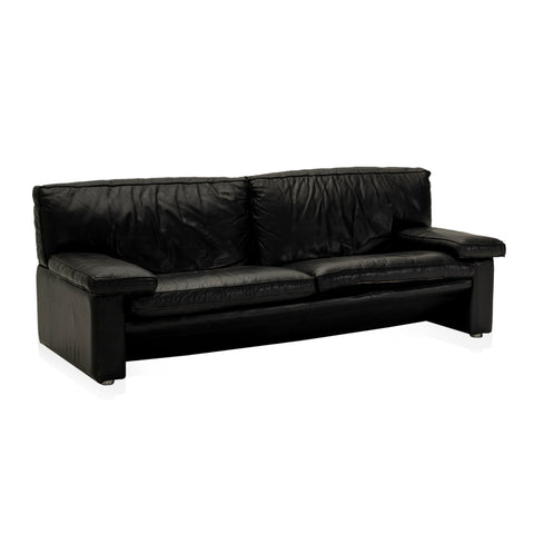 Black Leather Wide Arm Sofa