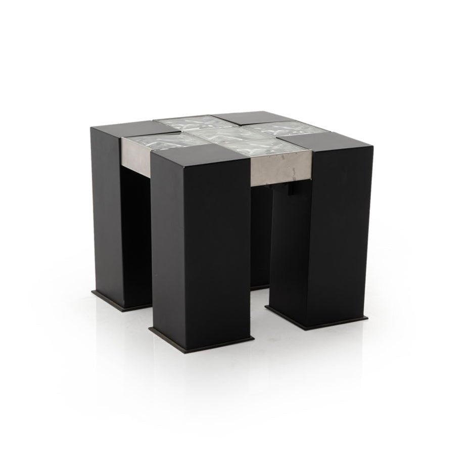 Black & Glass Block Side Table