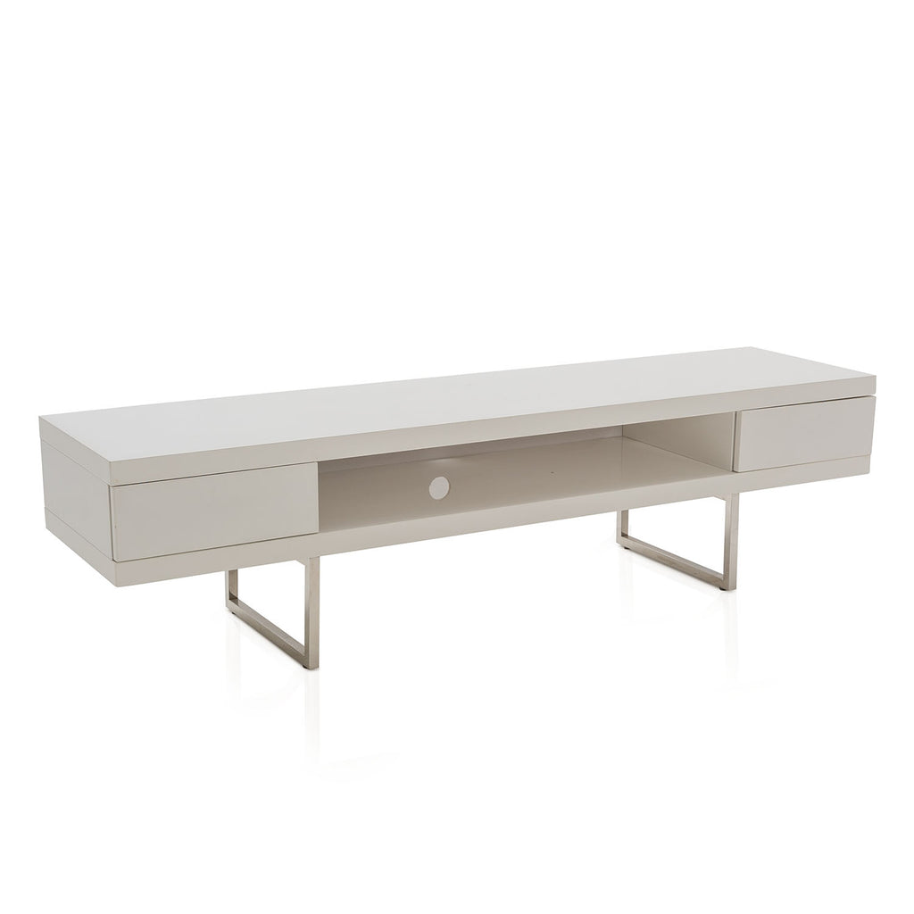 Modern White + Chrome Low Media Console