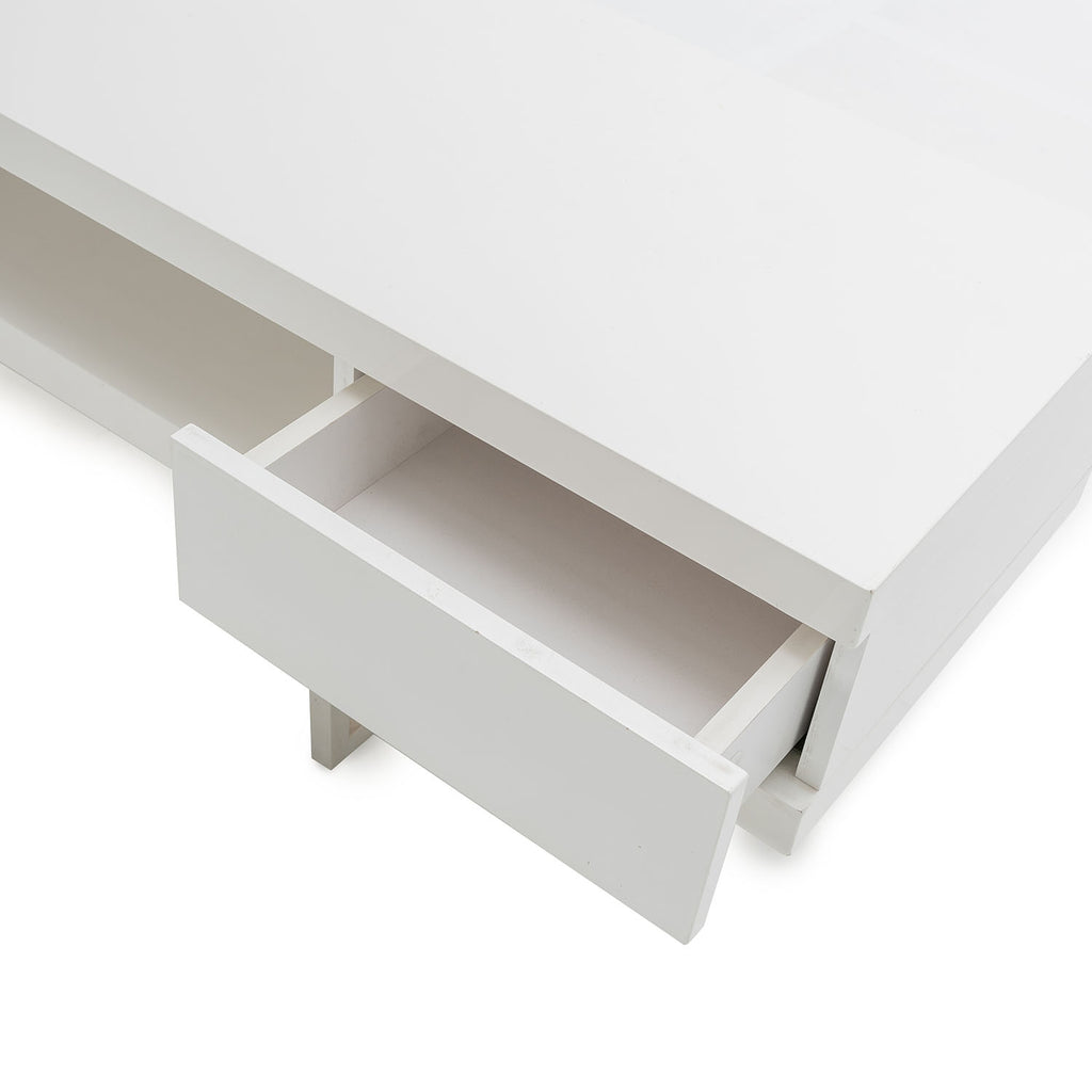 Modern White + Chrome Low Media Console