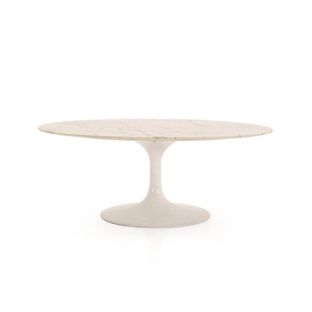 Tan Oval Marble Tulip Coffee Table