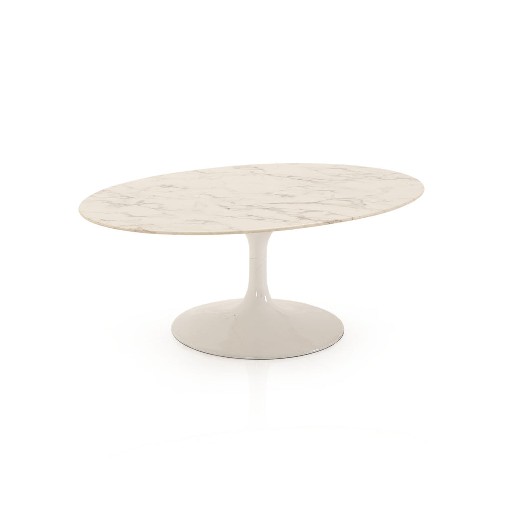 Tan Oval Marble Tulip Coffee Table