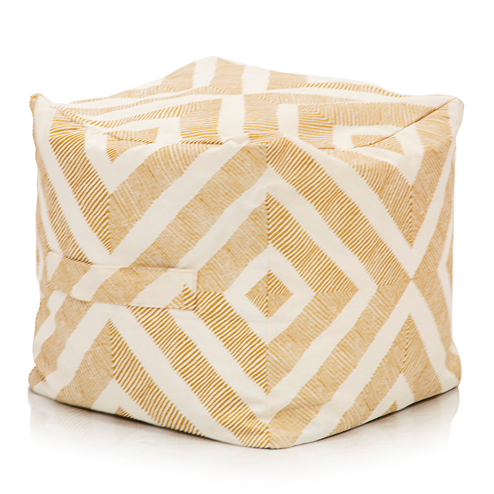 Gold & White Diamond Pattern Pouf