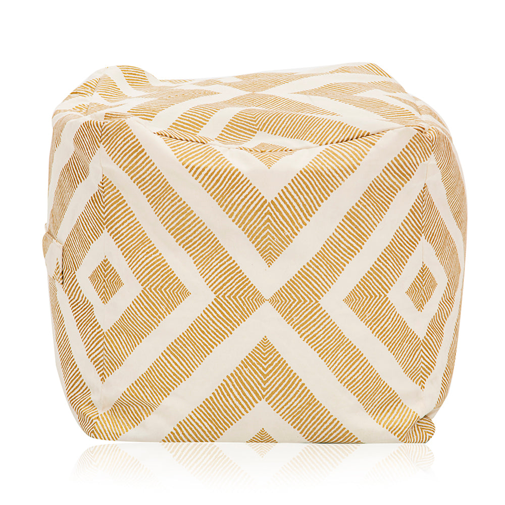 Gold & White Diamond Pattern Pouf
