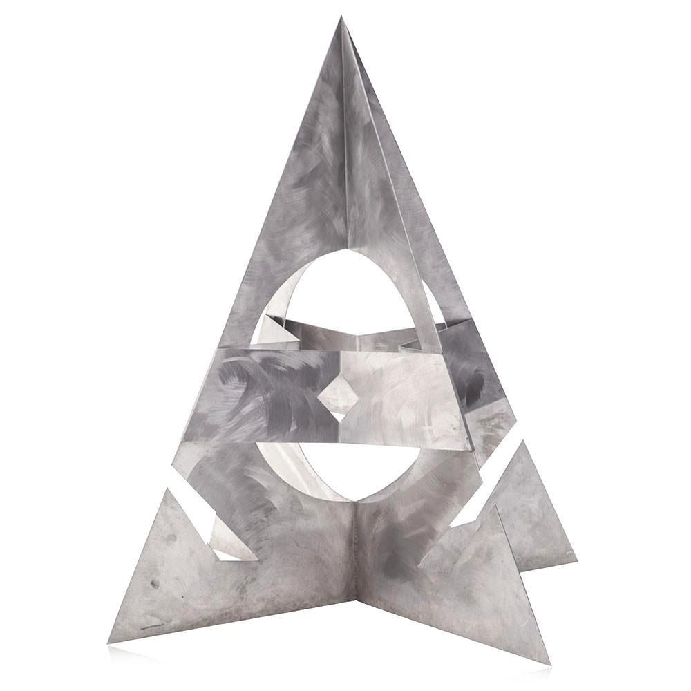 Silver Metal Pyramid Floor Sculpture