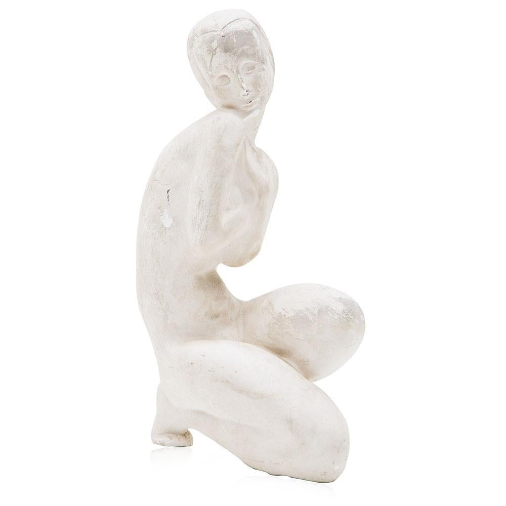 White Nude Female Sitting Sculpture