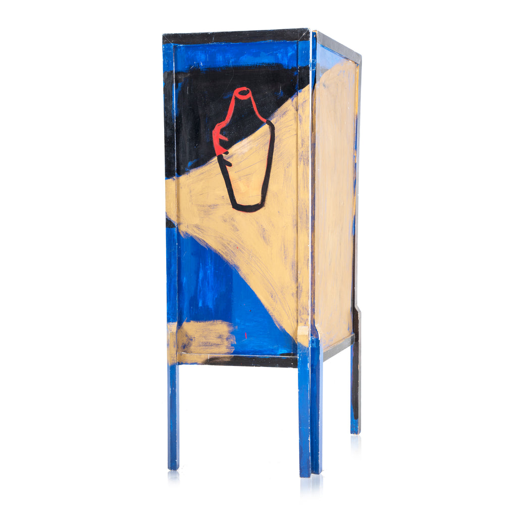 Abstract Blue-Black Painted Quad Panel Screen
