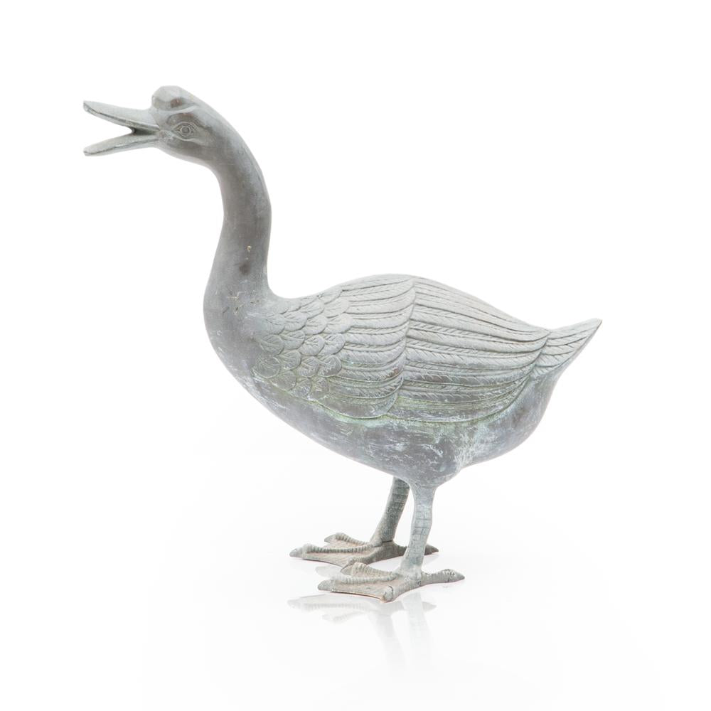 Grey Metal Goose Garden Sculpture