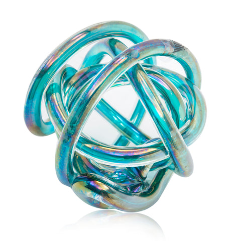 Green Blue Iridescent Turquoise Glass Swirl Sculpture (A+D)