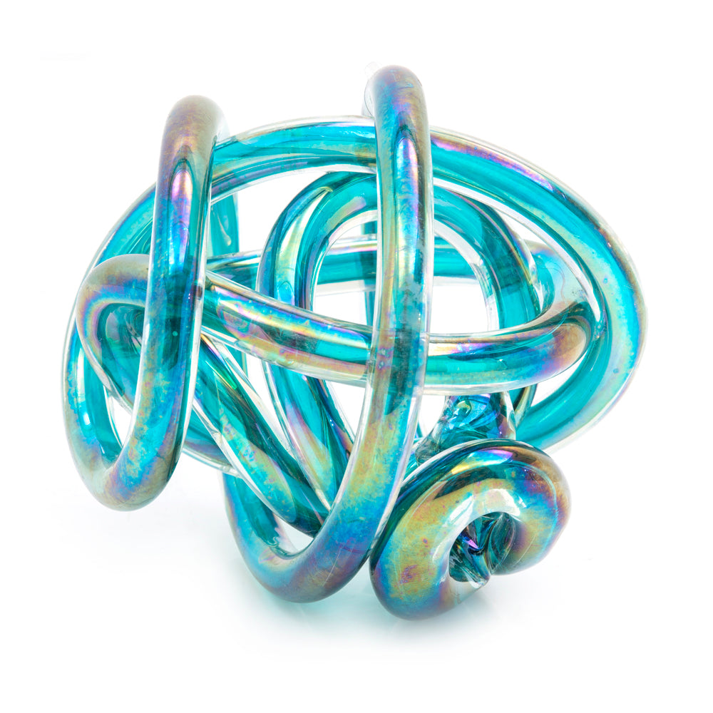 Green Blue Iridescent Turquoise Glass Swirl Sculpture (A+D)