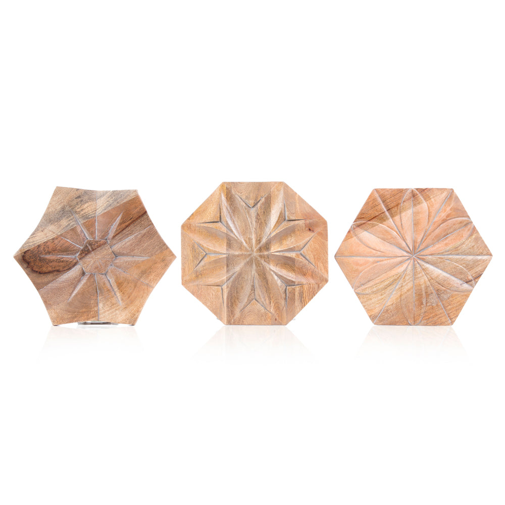Wood Hexagon Plaques - Set of 3 (A+D)