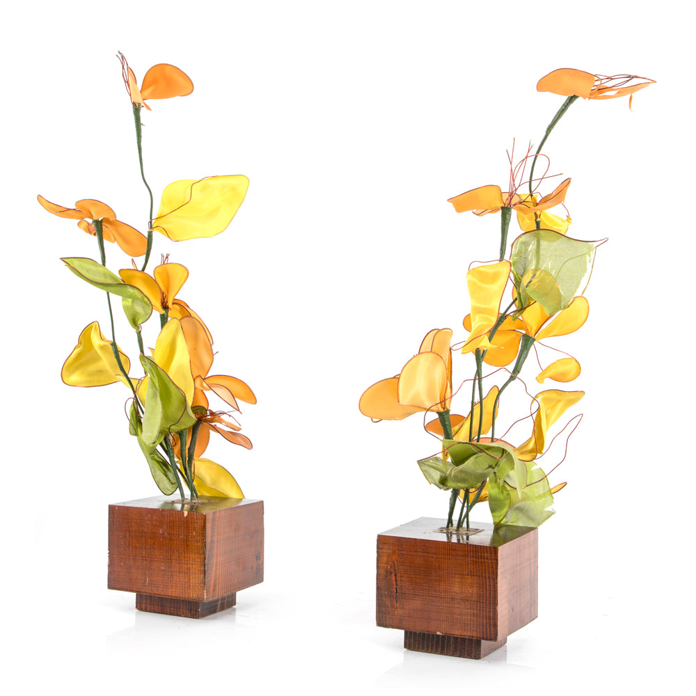 Wire Flowers on Wood Block