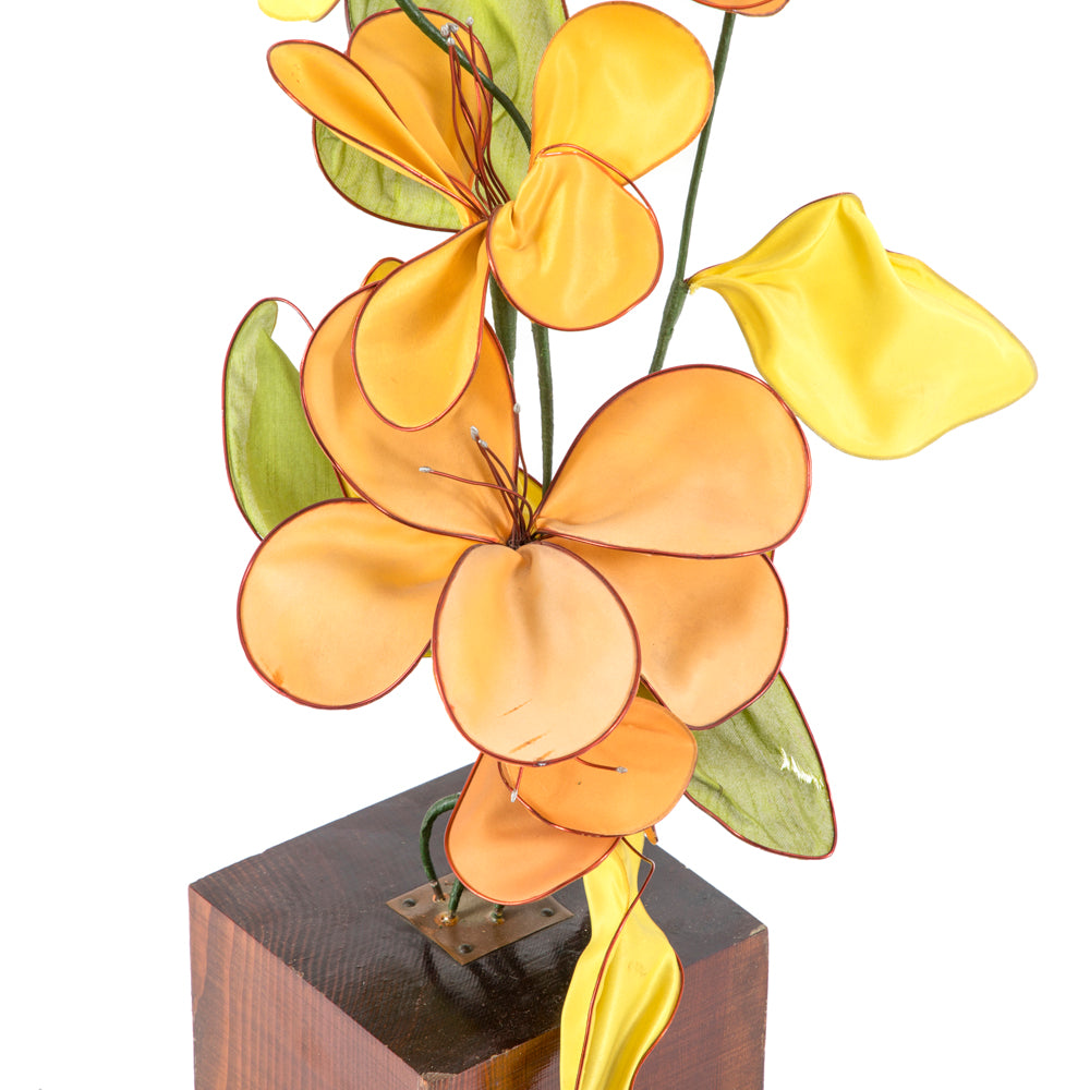 Wire Flowers on Wood Block