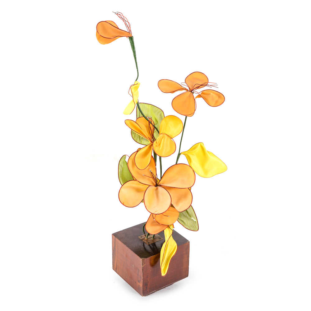 Wire Flowers on Wood Block