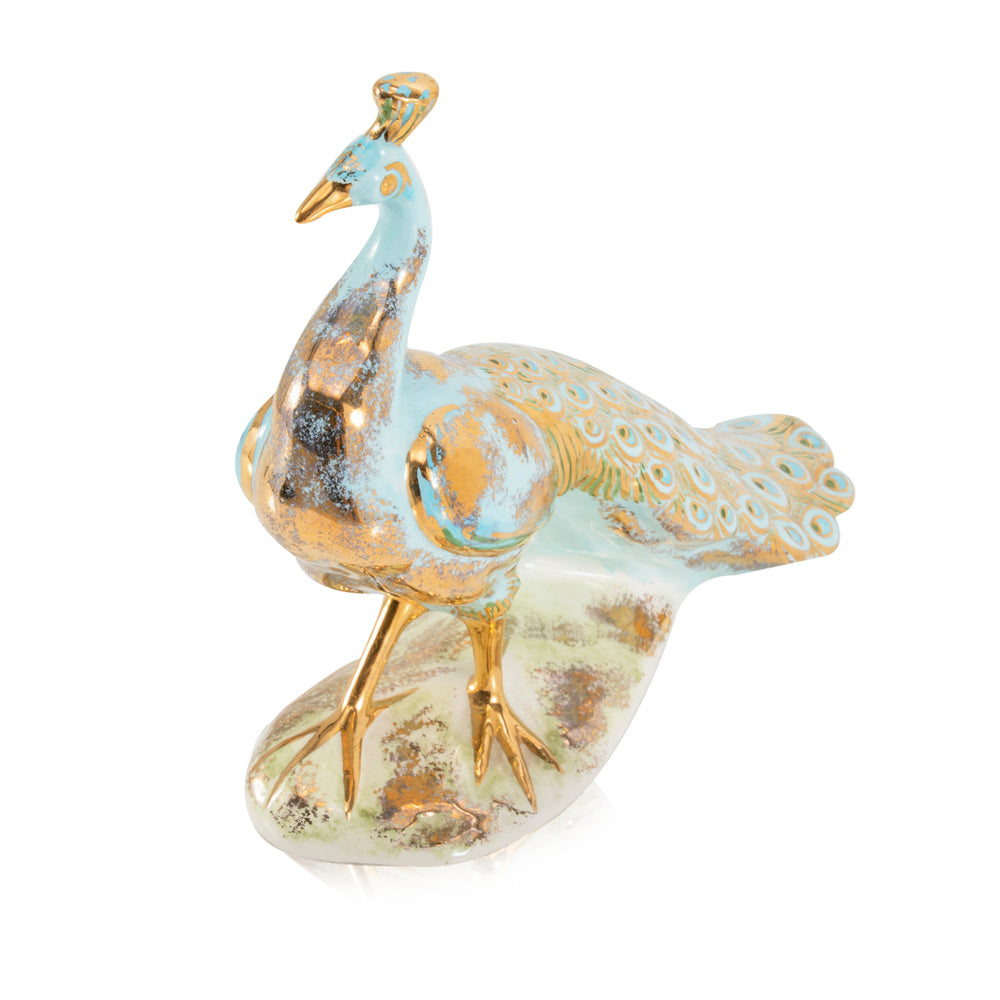 Gold and Blue Ceramic Peacock (A+D)