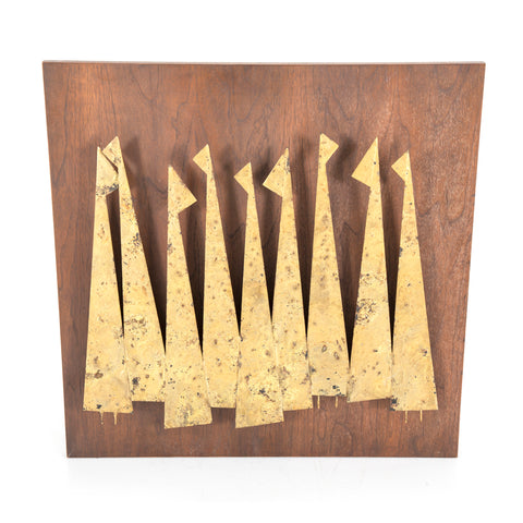 Brass Shapes on Wood Wall Sculpture
