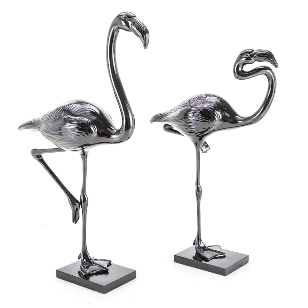 Black Shiny Flamingo Sculpture