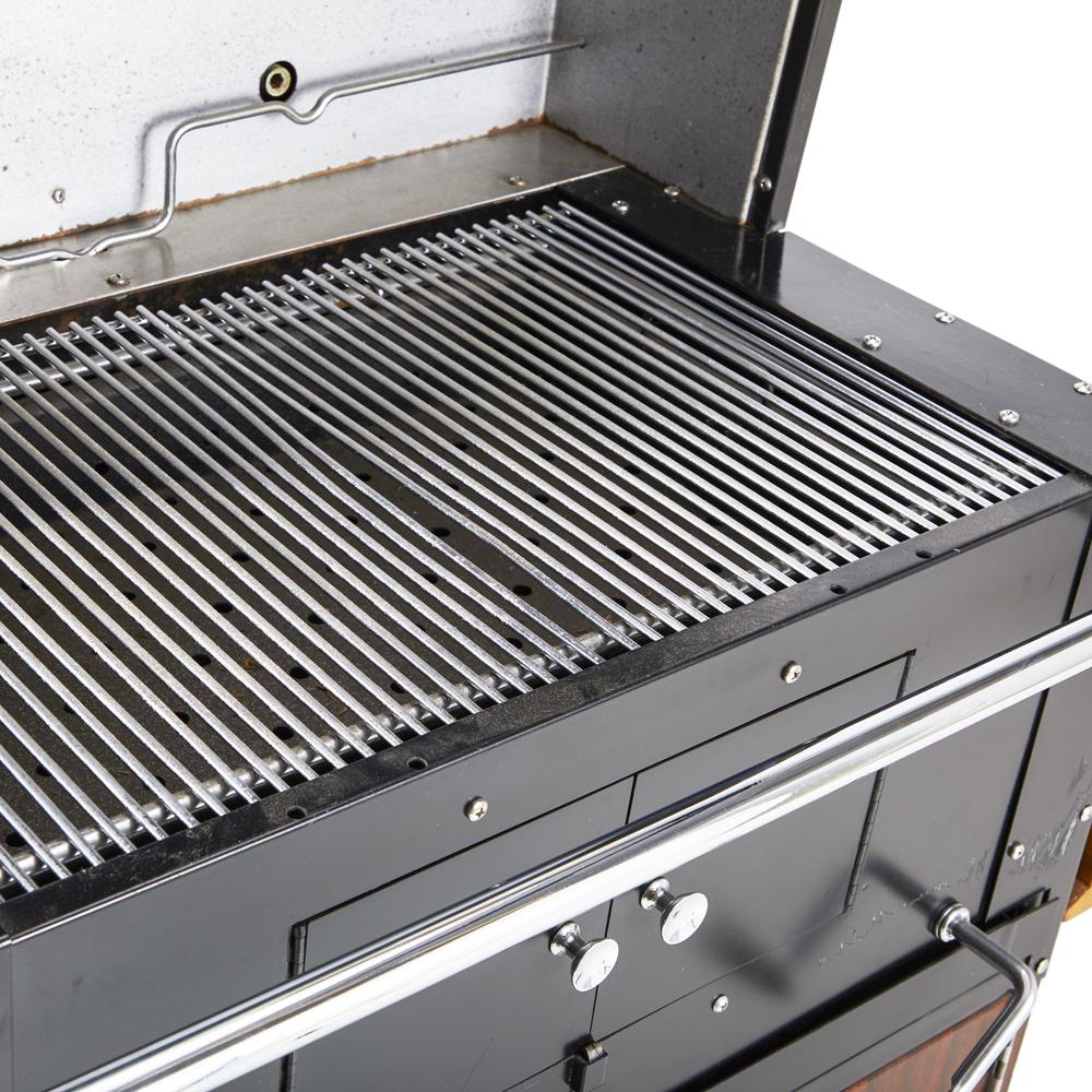 Turquoise and Wood GE Patio Cart Portable Grill with Umbrella Partio