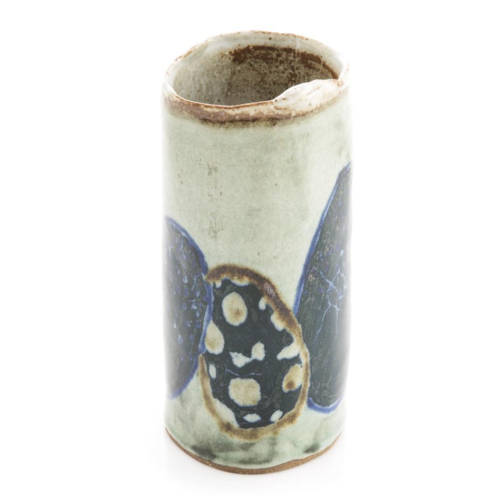 Blue Brown Painted Ceramic Straight Edge Vase (A+D)