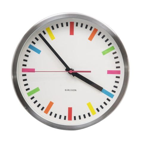 Colorful Lines Silver Circle Wall Clock