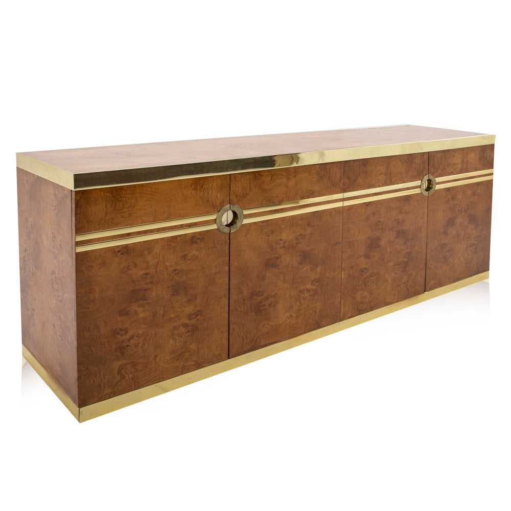 Burled Wood and Brass Credenza