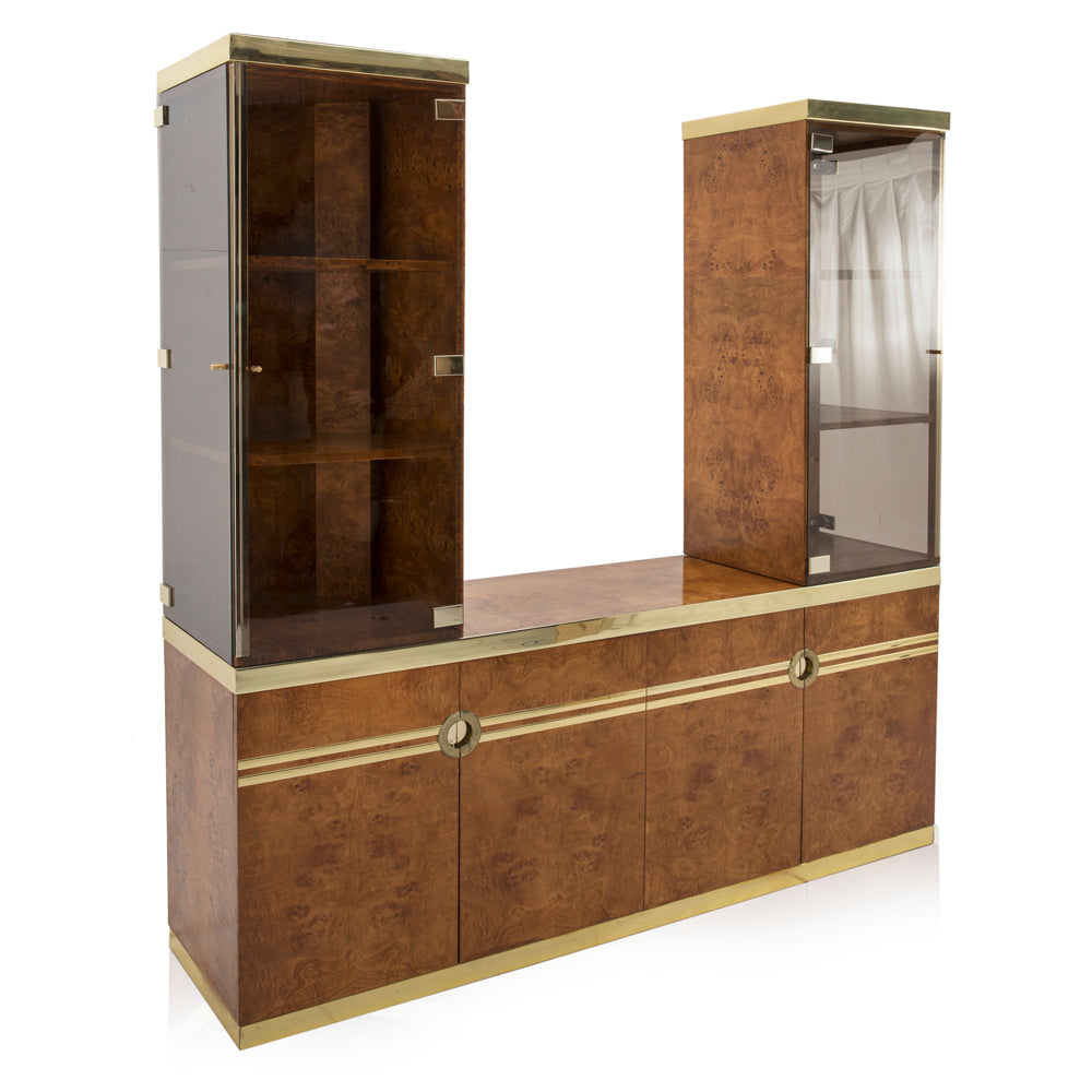 Burled Wood and Brass Credenza