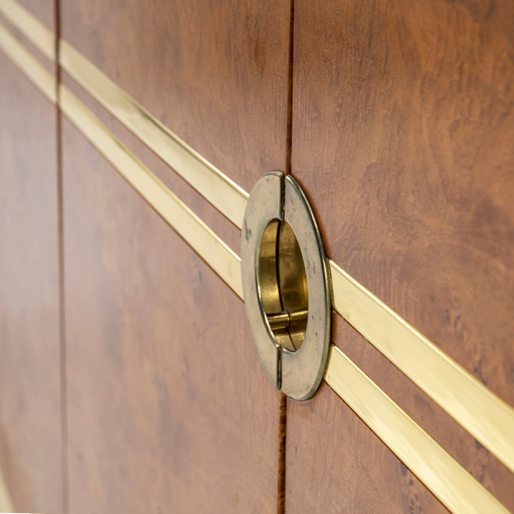 Burled Wood and Brass Credenza