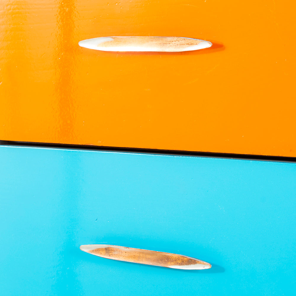 Two Drawer Bedside Table - Blue and Orange